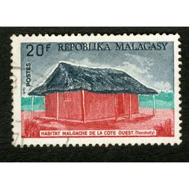 Timbre Oblitéré Repoblika Malagasy, Habitat Malgache De La Cote Ouest, Tsimihety, 1970, Postes, 20 F