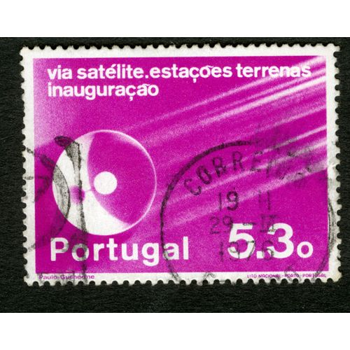 Timbre Oblitéré Portugal, Via Satélite, Estaçoes Terrenas Inauguraçao, 5.30