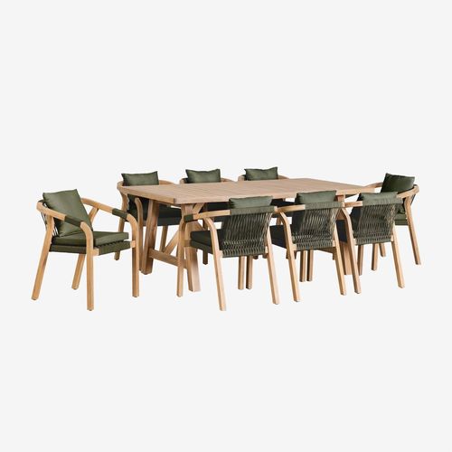 Ensemble De Table Rectangulaire (200x100 Cm) Et 8 Chaises De Salle À Manger En Bois D'acacia Dubaï Vert Militaire Clair