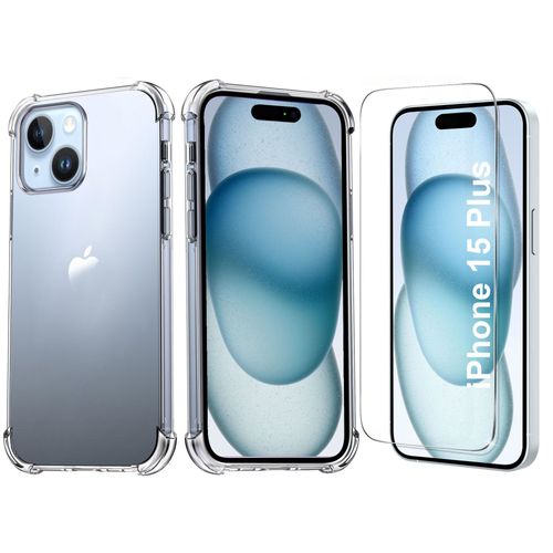 Coque Silicone Transparente Angles Renforces + Verre Trempe Pour Iphone 15 Plus Little Boutik©
