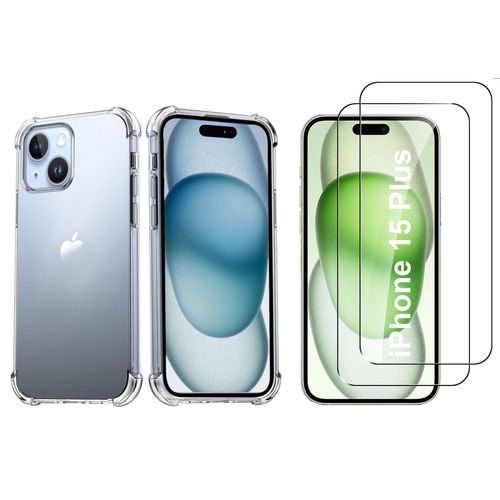 Coque Silicone Transparente Angles Renforces + 2 Verres Trempes Pour Iphone 15 Plus Little Boutik©