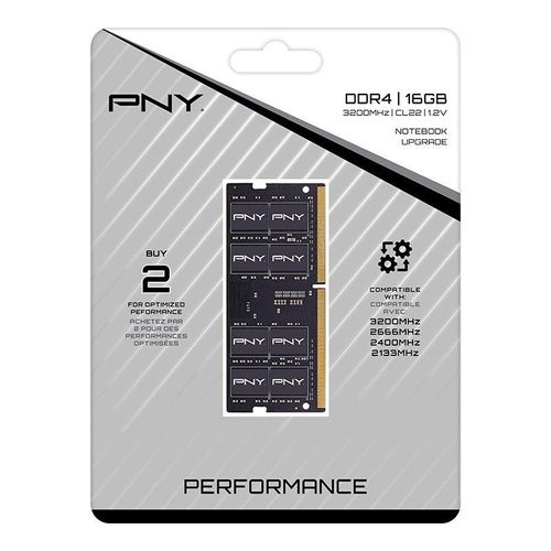 PNY Notebook memory PNY Performance, SODIMM, DDR4, 16 GB, 3200 MHz, CL22 (MN16GSD43200-TB) (1 x 16GB, 3200 MHz, RAM DDR4, SO-DIMM), Mémoire vive