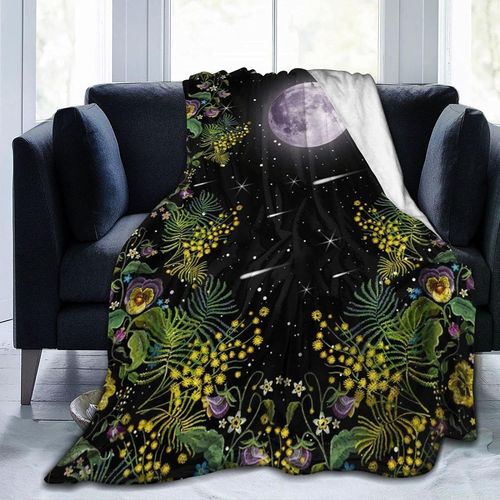 Moonlit Garden Phase De Lune Ves Flowers Micro-Couverture Ultra-Douce