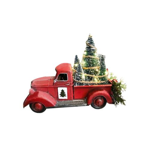 Décor De Camion Rouge De Noël, Jardinière De Camion En Résine De Ferme Décorations Lumineuses Camion Rouge Avec Mini Sapin De Noël