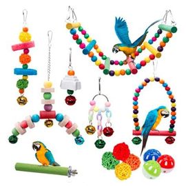 Lot De 14 Jouets Pour Oiseaux À Marcher, Balançoire, Échelle, Bois Perchoirs, Sepak Takraw, Cloches, Décoration Des Cages À Oiseaux De Petite Et Moyenne Taille, Perruche Et Perroquet