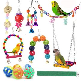 12 Paquets Jouets Pour Oiseaux Perroquet Swing Toys - Cloche À Mâcher Suspendue Jouets Pour Cage À Oiseaux Convient Aux Petites Perruches, Inséparables, Calopsittes, Aras, Pinsons