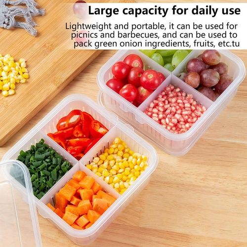 Organisateurs De Réfrigérateur Avec Couvercle, 4 Compartiments, Boîte De Vidange, Stockage Des Aliments, Fruits Et Légumes, Récipient De Conservation