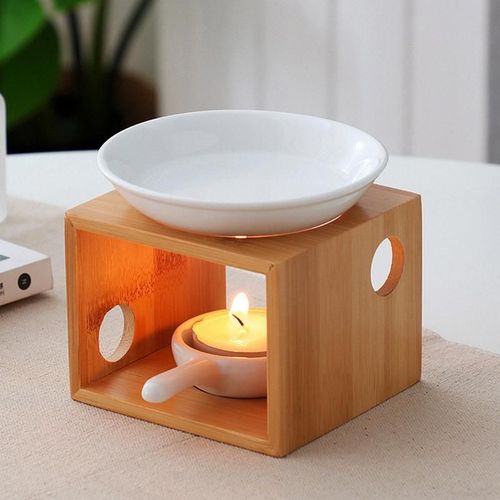 Brûleur d'Huile Essentielle en Bois, Diffuseur d'Arôme, Bougeoir en Céramique, Ensemble pour la Décoration de la Maison