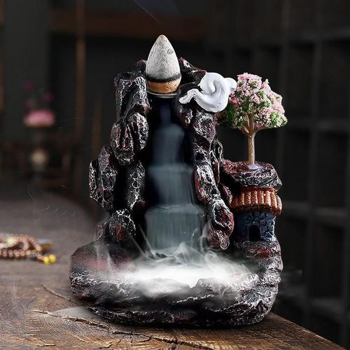 Petit Eva d'encens cascade, porte-encens à reflux en résine, cônes d'encens, bouddhiste, hall, salon, décor, ornements de bureau