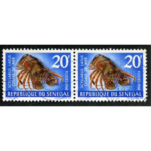 Deux Timbres Oblitéré République Du Sénégal, Scyllarus Latus, Cigale De Mer, 20 F, Postes, 1968