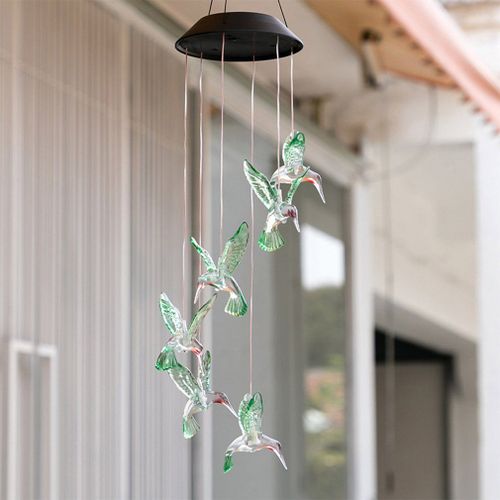 Guirlande solaire LED suspendue avec carillon, Style colibri, imperméable, luminaire décoratif d'extérieur, idéal pour un jardin, noël ou des vacances