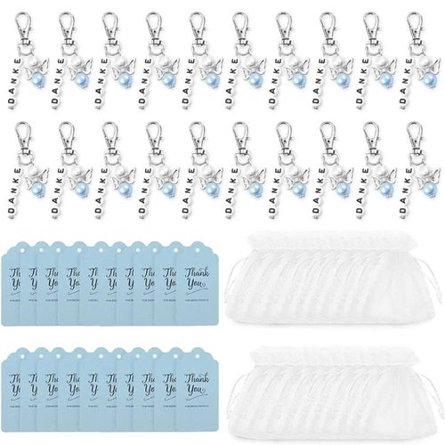 20 pièces porte-clés aile avec sacs en Organza merci étiquettes invité retour faveur pour bébé douche nuptiale douche fête de