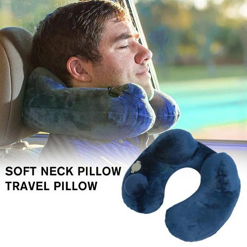 Oreiller Cervical Portable En Forme De U, Oreiller Gonflable Doux, Protège-Cou Pliable, Oreiller De Presse, Bleu, Camping Et Voyage, R5p9, Nouveau