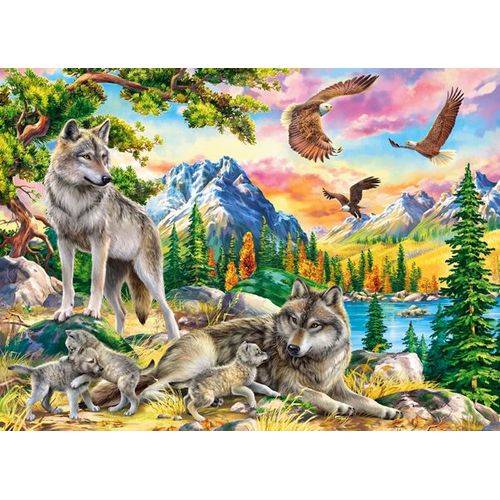 Famille De Loups Et Aigles. - Puzzle 300 Pièces