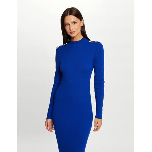 Robe Pull Longue Ajustée Dos Ouvert Bleu Electrique Femme