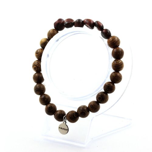 Bracelet Oeil De Tigre Rouge Du Brésil + Perles Bois 8 Mm. Fabriqué En France.