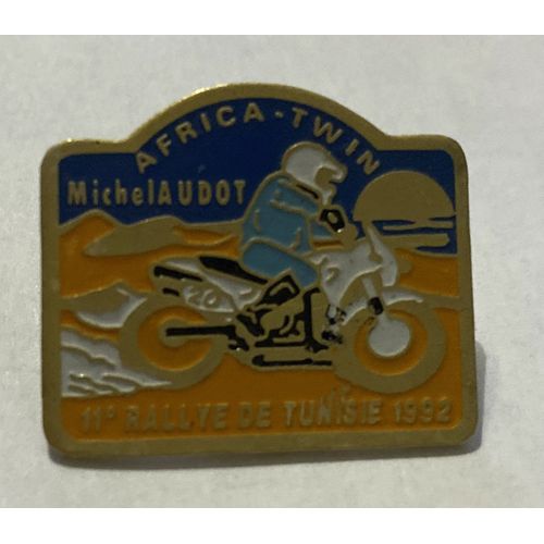 Pins Moto Africa - Twin, 11 Ème Rallye De Tunisie 1992 Pilote Michel Audot