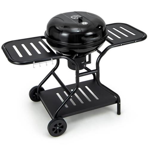 COSTWAY Barbecue à Charbon de Bois Portable de 56 cm, 2 Niveaux avec Collecteur de Cendres Étagères Latérales Grilles, Extérieur