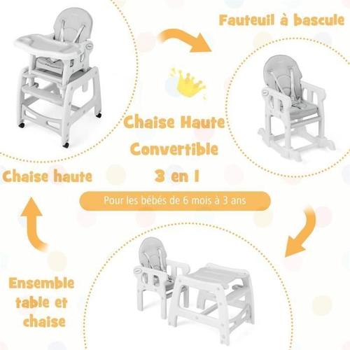 Chaise Haute Bébé 4 en 1 Plateau Réglable en 4 Etapes pour Bébé 6 Mois-3  Ans Charge 15KG Gris - Costway