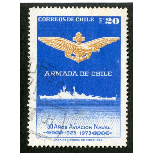 Timbre Oblitéré Correos De Chile, Armada De Chile, 50 Anos Aviacion Naval, 1923 - 1973, E20