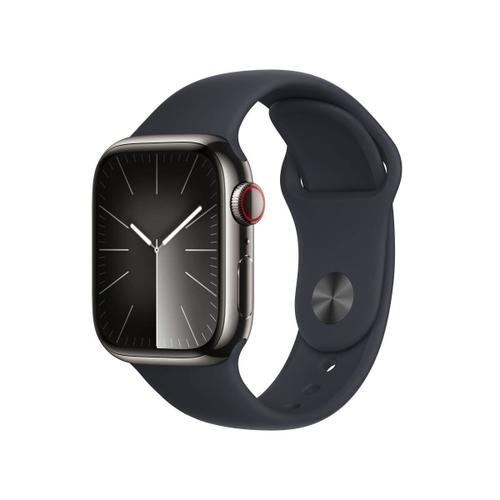 Apple Watch Series 9 Gps + Cellular - Boîtier Acier Inoxydable 41 Mm Graphite - Bracelet Sport