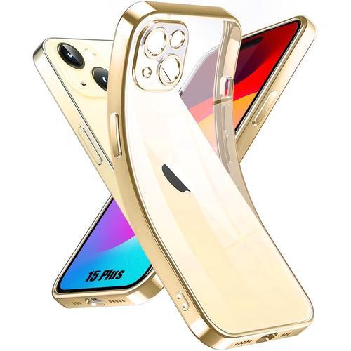 Coque Pour Iphone 15 Plus - Protection Transparente Avec Contour Doré Slim Souple Anti-Rayures - Booling