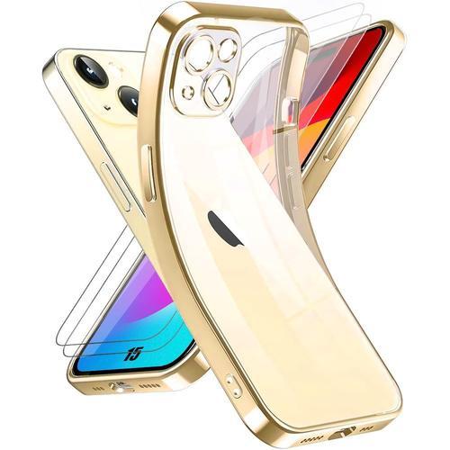 Coque Pour Iphone 15 Doré + 2 Verres Trempés Vitre Protecteur D'écran - Booling