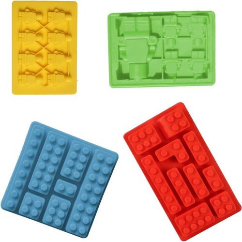 4 Pièces Moules En Silicone Pour Briques De Construction, Moule A Glacon,Moules De Bloc De Construction Et Robotique,Moules À Chocolat En Silicone Pour Bonbons,Chocolats,Glaçons,Desserts