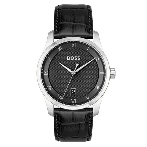 Boss Montre À Bracelet En Cuir Principe, Noir