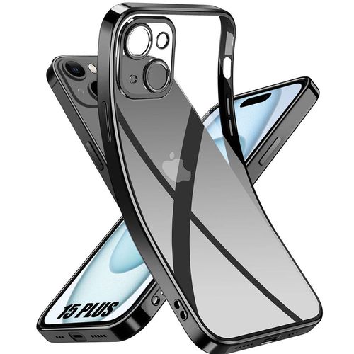 Coque Silicone Pour Iphone 15 Plus, Protection Souple Transparent Avec Contour Noir - E.F.Connection