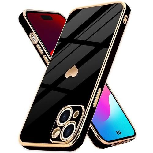 Coque Pour Iphone 15, Protection Silicone Motif Coeur Antichoc Souple Ultra Slim - Noir - E.F.Connection