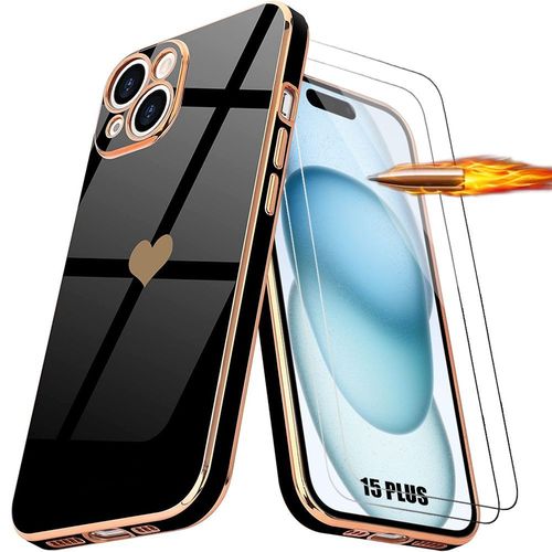 Coque Pour Iphone 15 Plus, Protection Silicone Noir Anti-Rayures + 2 Verres Trempés Protection - E.F.Connection