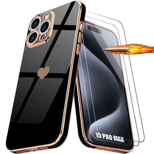 Coque Silicone Pour Iphone 15 Pro Max - Noir Souple Antichoc + 2 Verres Trempés Protection - E.F.Connection