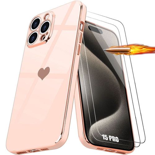Coque Silicone Pour Iphone 15 Pro, Protection Rose Motif Coeur Elégant + 2 Verres Trempés Anti-Rayures - E.F.Connection