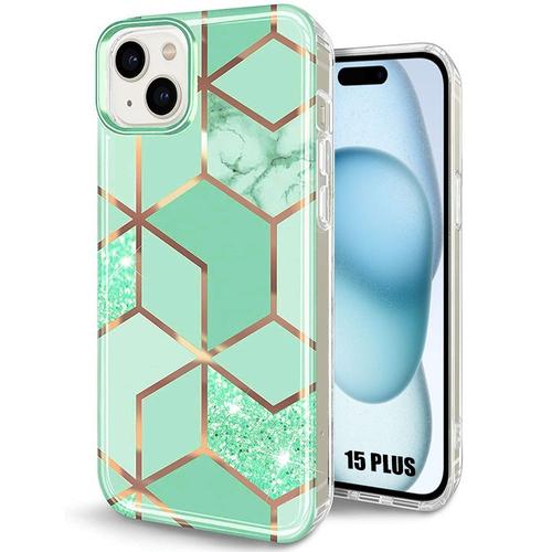 Coque Pour Iphone 15 Plus, Motif Marbre Turquoise Protection Léger Antichoc - E.F.Connection