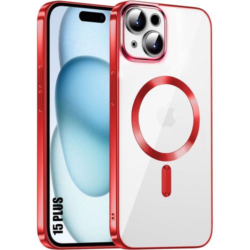 Coque Silicone Pour Iphone 15 Plus Protection Antichoc Contour Brillant Rouge Avec Cercle Magnétique - E.F.Connection