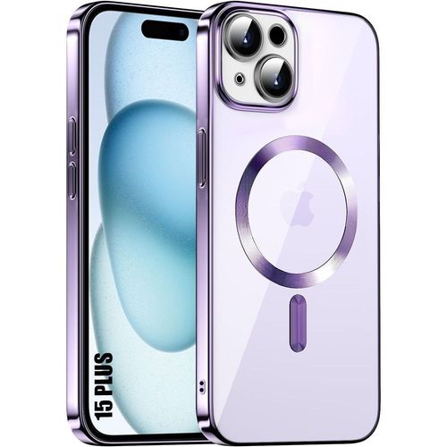 Coque Silicone Pour Iphone 15 Plus Avec Anneau Magnétique, Protection Transparente Antichoc Contour Brillant Violet - E.F.Connection