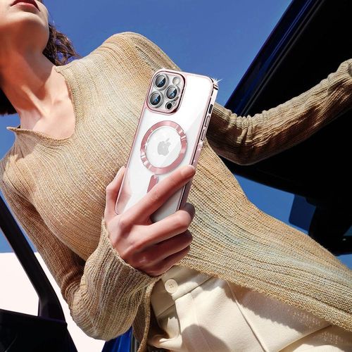 Coque Silicone Pour Iphone 15 Pro Max, Protection Antichoc Contour Effet Métallique Rose Avec Cercle Magnétique - E.F.Connection