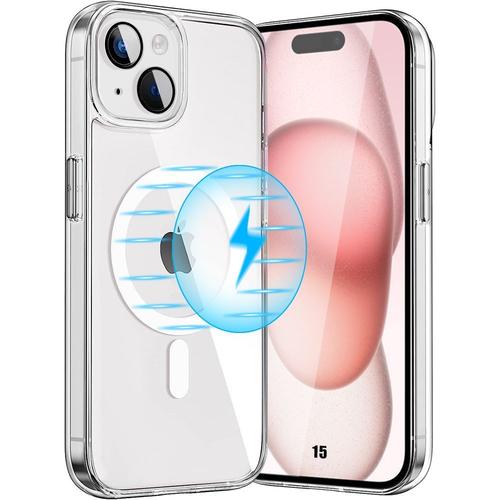 Coque Pour Iphone 15 Avec Cercle Magnétique, Antichoc Transparent Rigide Slim + Protection Caméra Arrière - E.F.Connection