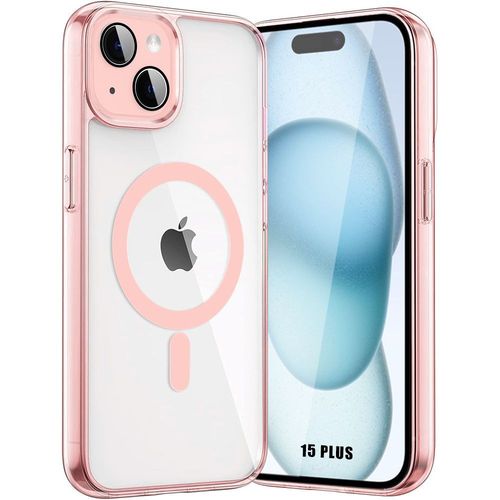 Coque Pour Iphone 15 Plus Avec Anneau Magnétique, Coque Rigide Slim Contour Rose + Protection Caméra Arrière En Verre Trempé - E.F.Connection