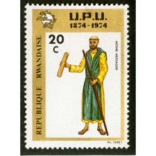 Timbre Non Oblitéré République Rwandaise, U.P.U 1874-1974, Moine Messager, 20c