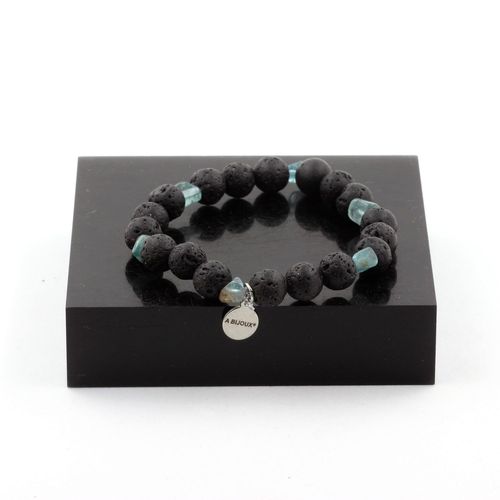 Bracelet Apatite Du Brésil + Perles Lave 8 Mm. Fabriqué En France.