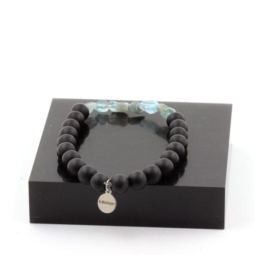 Bracelet Apatite Du Brésil + Perles Onyx Noir Mat 8 Mm. Fabriqué En France.