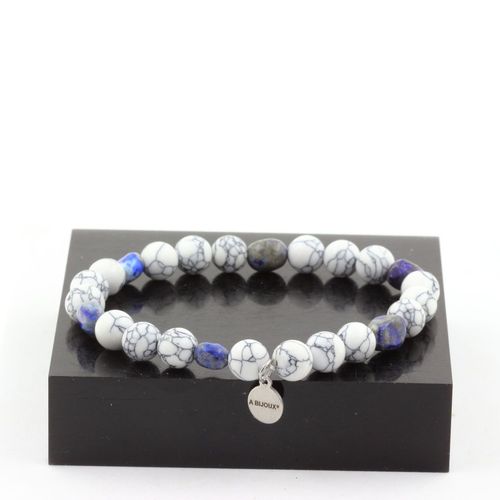 Bracelet Lapis Lazuli Du Pakistan + Perles Howlite 8 Mm. Fabriqué En France.