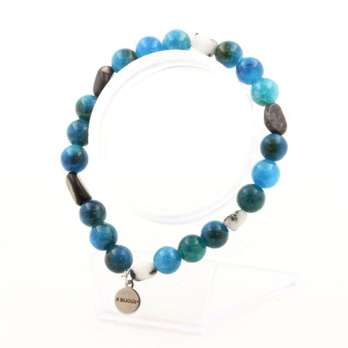 Bracelet Jaspe Zèbre Du Brésil + Perles Apatite 8 Mm. Fabriqué En France.