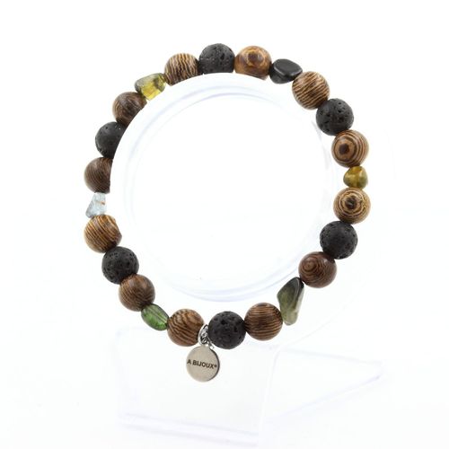 Bracelet Tourmaline Multicolore Du Brésil + Perles Lave + Bois 8 Mm. Fabriqué En France.