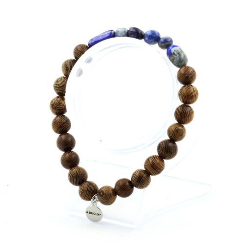 Bracelet Lapis Lazuli Du Pakistan + Perles Bois 8 Mm. Fabriqué En France.