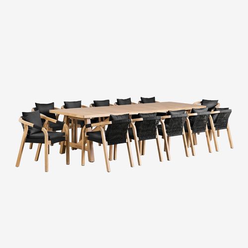 Ensemble De Table Rectangulaire (300x100 Cm) Et 12 Chaises De Salle À Manger En Bois D'acacia Dubaï Gris Graphite