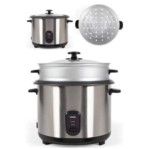 Cuiseur à Riz 2.8L 1000W GRIS INOX + Panier vapeur Revêtement antiadhésif Bol amovible Arrêt automatique