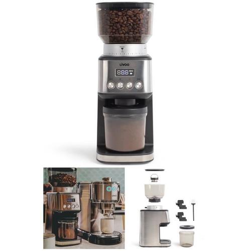 Moulin à café électrique acier inoxydable Arrêt automatique + Réservoir à café moulu avec couvercle